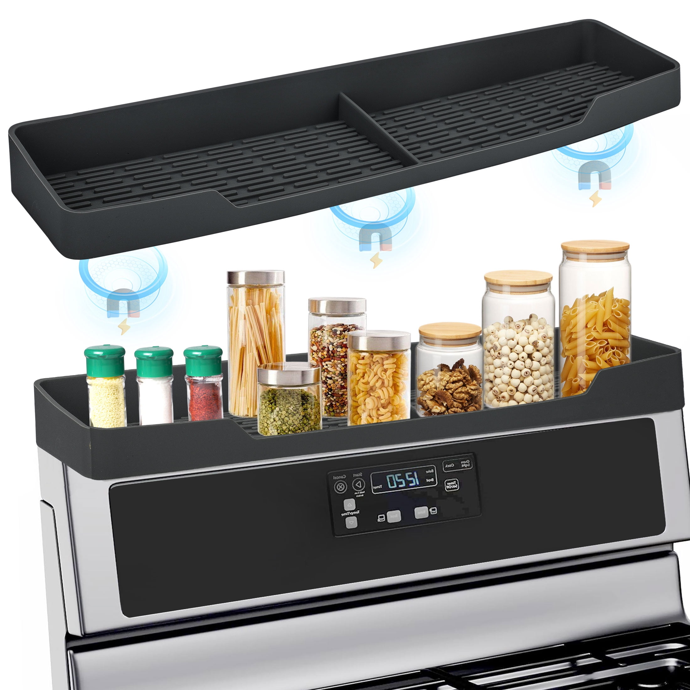 TSV Stove Top Shelf, Magnetic Silicone Spice Rack with Partition, 15.1 ...