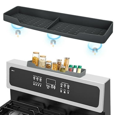 TSV Stove Top Shelf, Magnetic Silicone Spice Rack with Partition, 15.1 x 3.5", Black