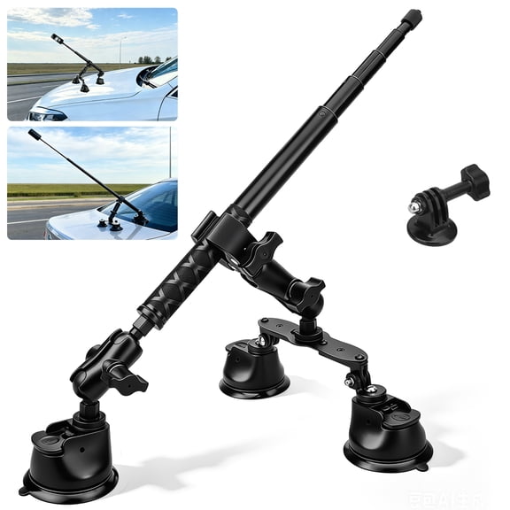 TSV Triple Suction Car Mount for Insta360 X5 X4, DJI OSMO 360, GoPro, High-Speed Stable Action Camera Mount with Invisible Extendable Selfie Stick