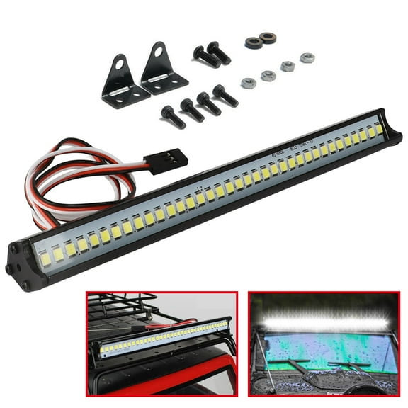 TSV Super Bright 36 LED Light Bar Metal Roof Lamp Lights, Universal Roof Light Bar 150mm/5.9" Fit for Traxxas TRX-4 90046 D90 Axial SCX10 1/10 RC Rock Crawler Climbing Car Truck, L Shape Brackets