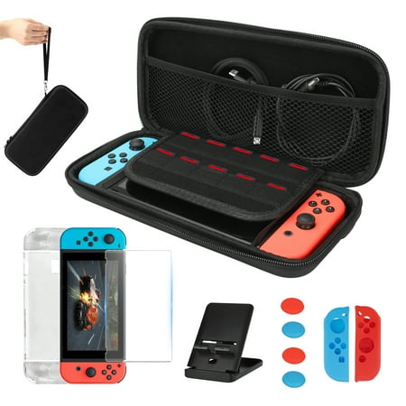 TSV 16-in-1 Accessories Kit Fit for Nintendo Switch– Carrying Case, Protective Cover, Screen Protector, Silicone Joy-Con Grips & Adjustable Stand