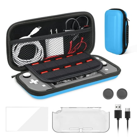 TSV Switch Lite Accessories Bundle – 8-in-1 Shockproof Hard Shell Travel Carrying Case, Clear Protective Cover, Screen Protector & Thumb Grips