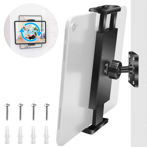 TSV Tablet Wall Mount Holder, 360 Adjustable Phone Stand, Fit for iPad, iPhone, 4.7-13" Devices