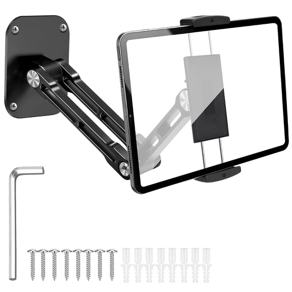 TSV Tablet Wall Mount Holder, Aluminium Extendable Wall Holder, with 360Rotating Base Adjustable Foldable for All 4.7-13" Phones & Tablets