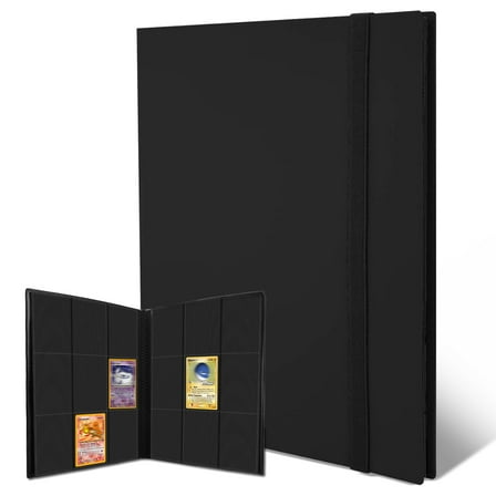 TSV Trading Card Binder with 360 Side Loading Pockets, 9 Pockets Trading Card Holder Pages, Trading Card Collector Album Folder Fit for Baseball, Sports, Coupon, Business, Pokemon Cards, Black