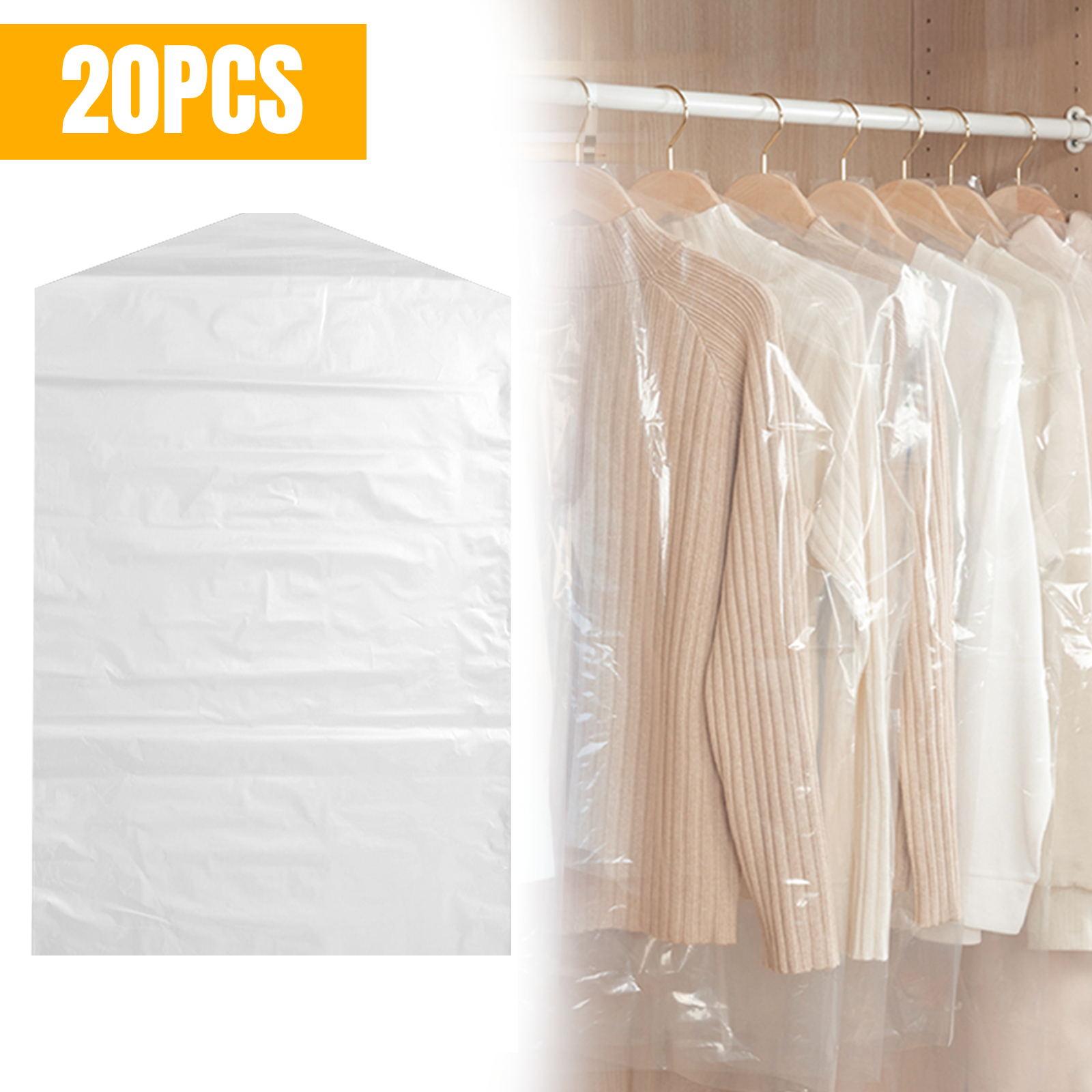 TSV Transparent Garment Covers, 20 PCS Plastic Clothing Dust Covers for Dry  Cleaner, Home Closet Storage Hanging Garment Bags for Suits, Closet