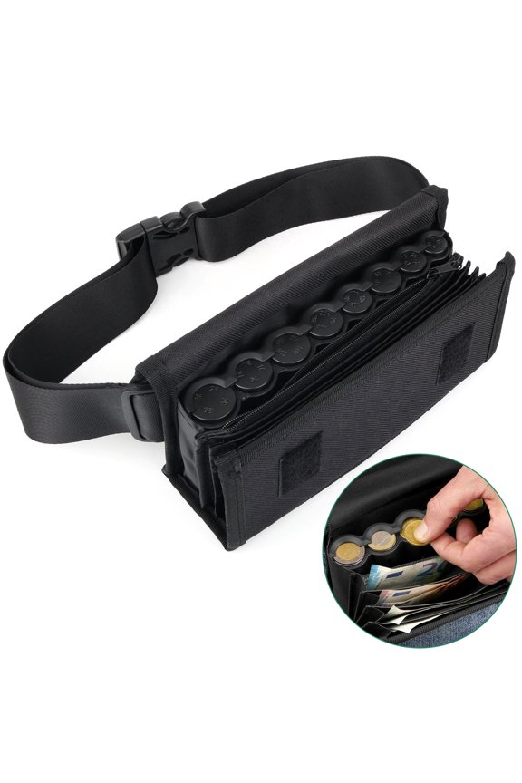U.S. Coin Holder, Fanny Pack with Banknote Coin Dispenser, Waiters Purse Coin Sorter, Coin Storage Bag with Belt for Server Collector Cashier
