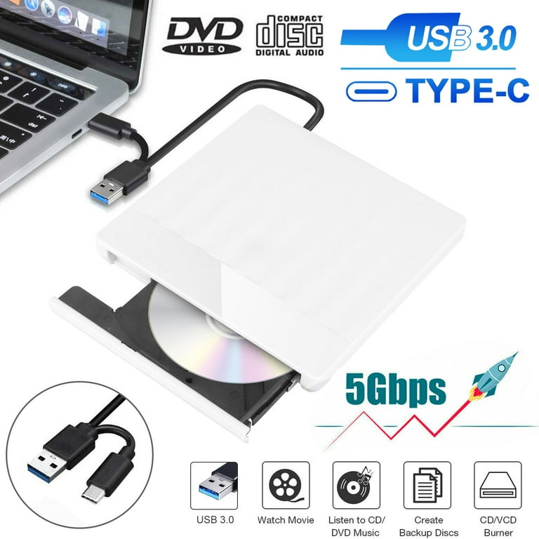 TSV USB 3.0 External DVD Drive for Laptop, Slim Portable DVD CD