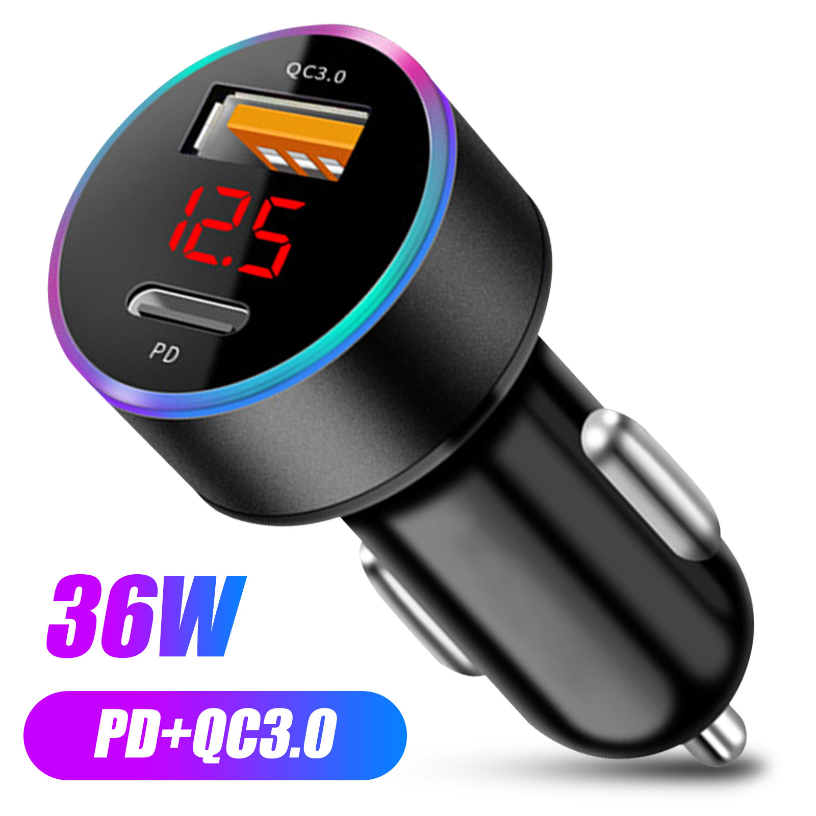 TSV USB C Car Charger, 36W Fast USB Car Charger PD QC 3.0 Dual Port Car Adapter, Mini Alloy USB Charger Compatible with iPhone 12, 12 Mini, 12 Pro, 12 Pro Max, 11 Pro Max, Pixel, Samsung - image 1 of 9