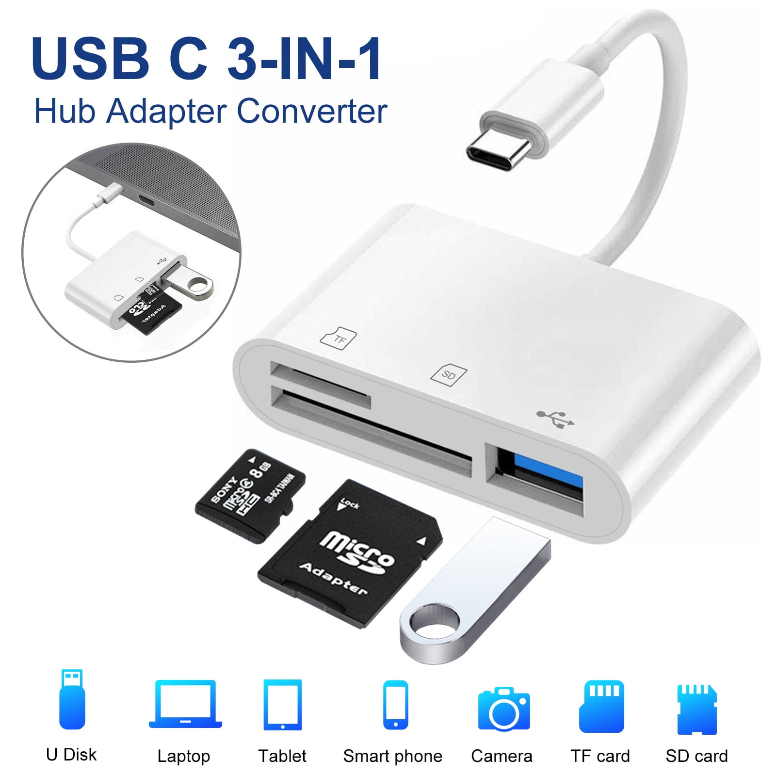 TSV USB C to SD Card Reader, Micro SD Memory Card Reader, Type C to SD Card  Reader Adapter 2TB Capacity for MacBook Camera Android Windows Linux and