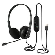 TSV USB Headset with Noise Cancelling Microphone, Stereo Computer Headphones with Audio Control, Wired USB Headphones Over-Ear for PC Desktop Laptop Call Center Office Skype Zoom
