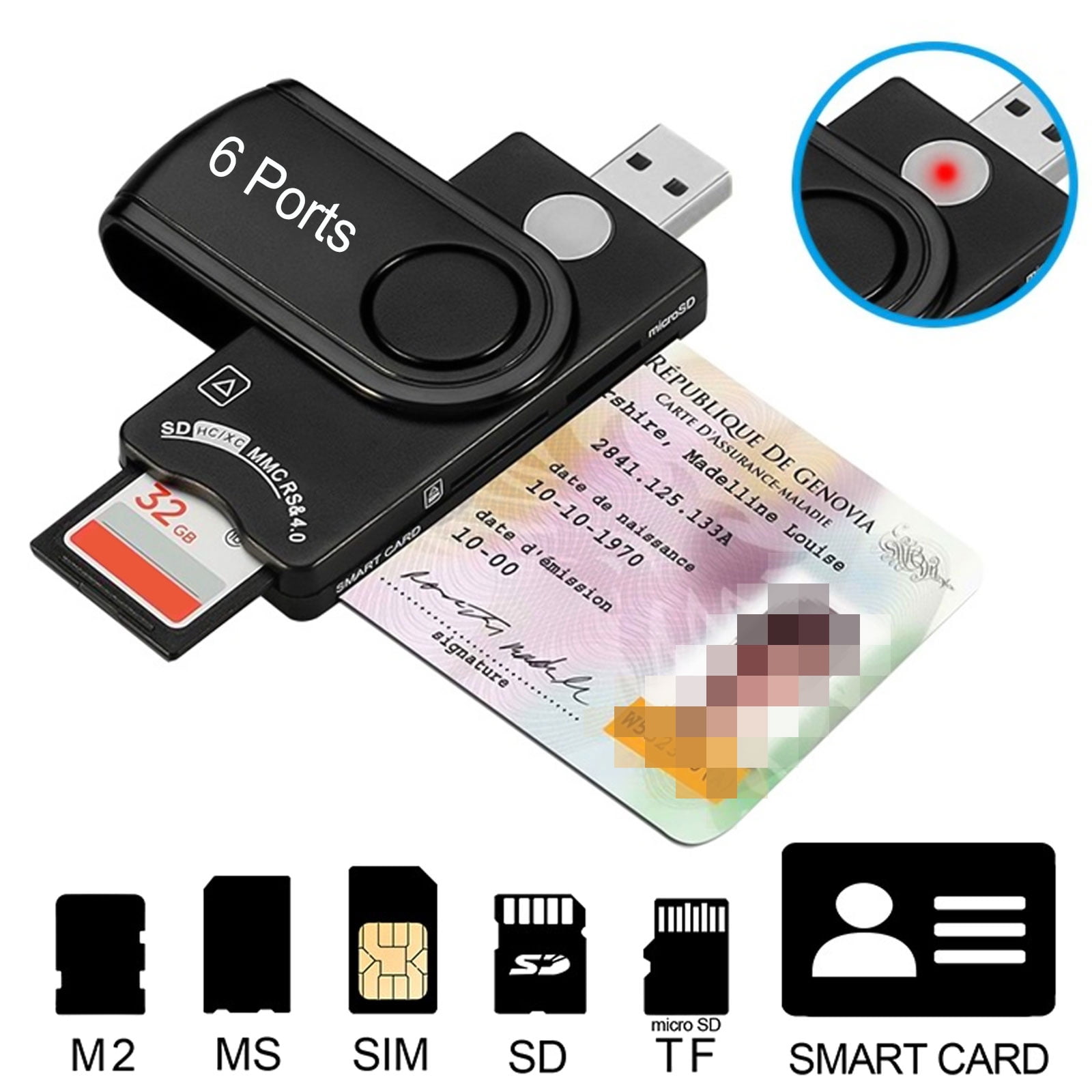 Smart Card Reader Usb 4 Ports Usb Hub, Usb Common Access Cac Card, Sdhc /  Sdxc / Sd And Micro Sd Card Reader For Sim And Mmc Rs & 4.0 Applicable  Syste