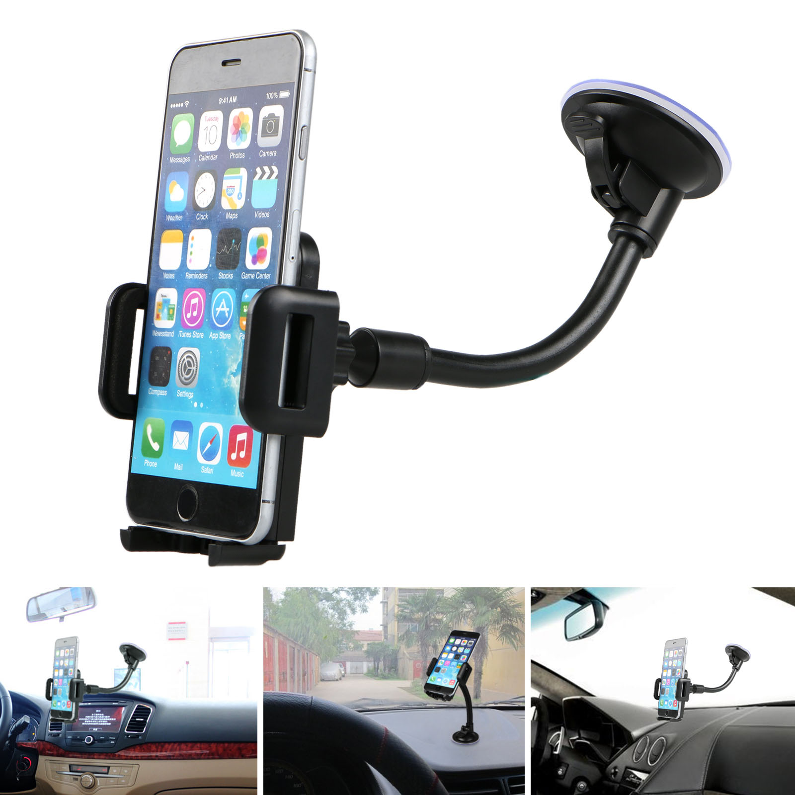 TSV Universal Car Windshield Dashboard Suction Cup 360 Degree Mount Holder Stand for Cellphones iPhone Android, Long Arm Car Phone Holder Windscreen Car Cradle - image 1 of 9