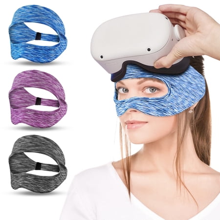 TSV VR Eye Mask Face Cover, Breathable Sweat Band Guard Fit for Oculus Quest 2, HTC Vive, PS, Gear, VR Workouts, Adjustable Washable Elastic VR Facemask