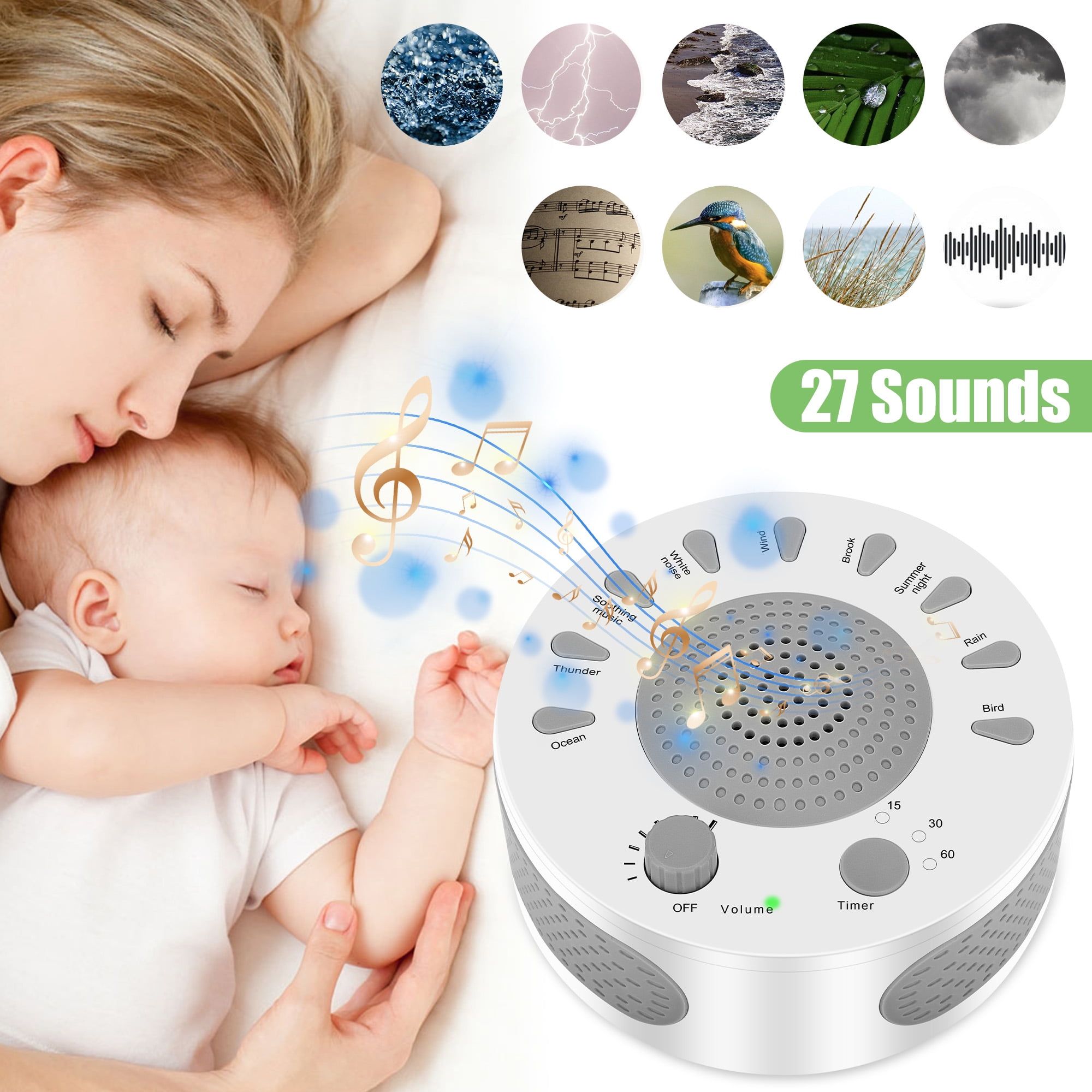 TSV Portable White Noise Machine For Travel With 27 Soothing Sounds 