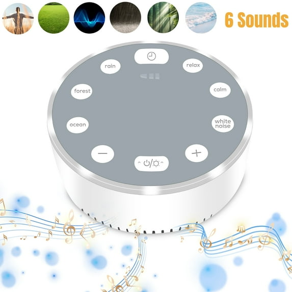 TSV White Noise Machine, Rechargeable Sound Machine for Sleeping, 6 Soothing Sounds, 2 Night Lights