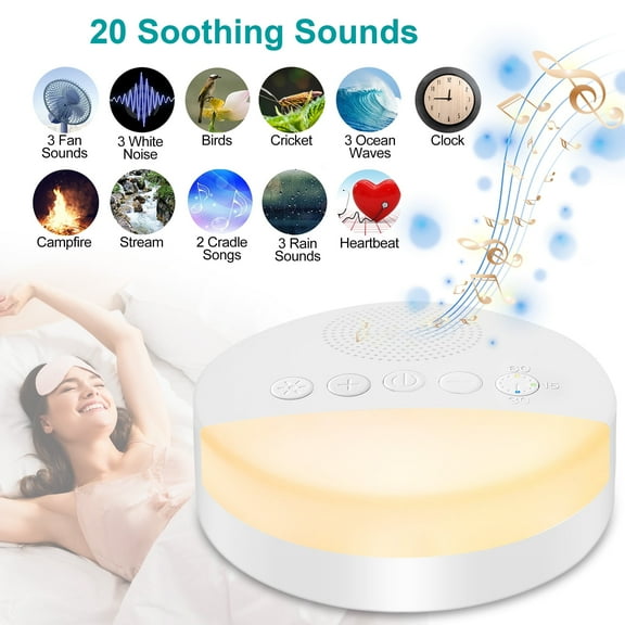 TSV White Noise Machine for Sleeping, Soothing Night Light Machine, 20 Soothing Sounds, Timer and Memory Function