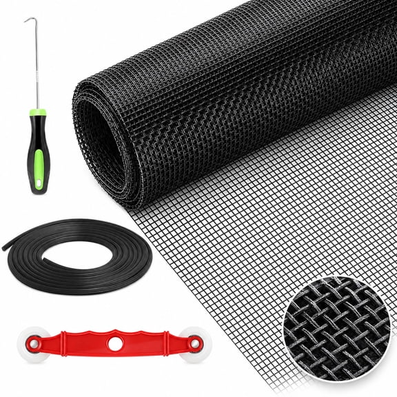 TSV Window Screen Repair Kit, 47" x 78" Window Screen Door Replacement Kit, Durable Fiberglass Mesh Roll with Roller, Hook, Spline