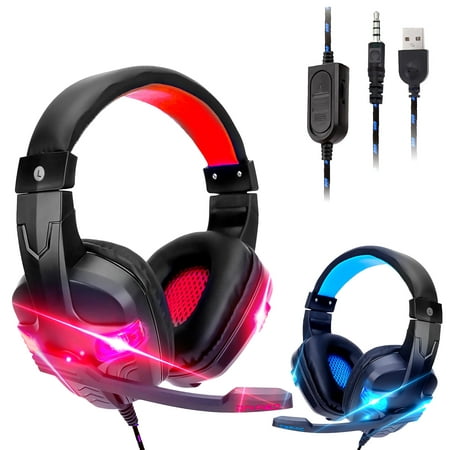 TSV Wired Gaming Headset for PC PS4 Xbox One Nintendo Switch, 3.5mm Headphones with Microphone Noise Canceling, Stereo Surround Sound, LED Over-Ear Headphones for PC, Laptop, Desktop, Tablets, Phone