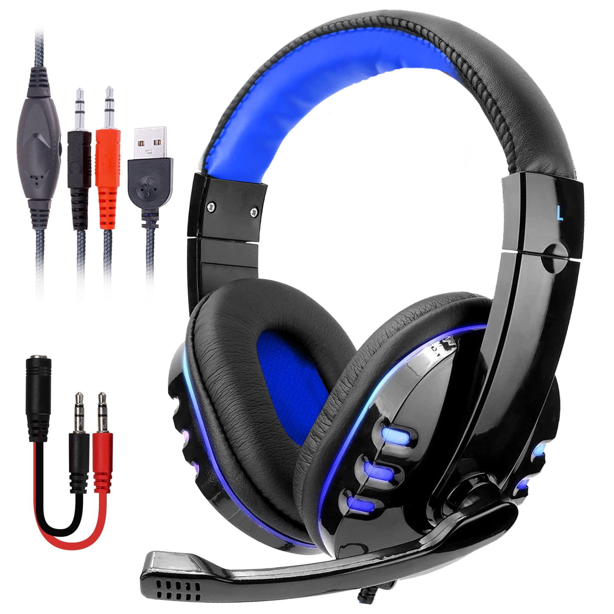 Micro Casque PS4 PS5 Gaming, Casque Audio Stéréo Basse avec LED