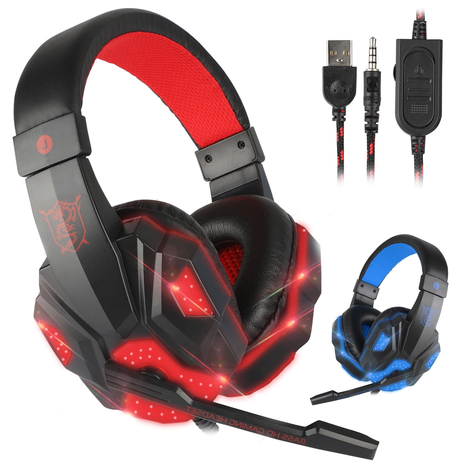 Wired Gaming Headset With Mic RGB Backlit Stereo for PC Xbox One Nintendo  Switch