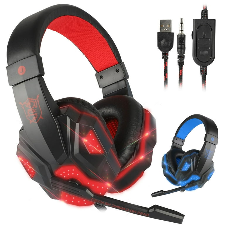 3.5mm Gaming Headset Mic LED Headphones Stereo Bass Surround For PC Xbox  One PS4 Red 