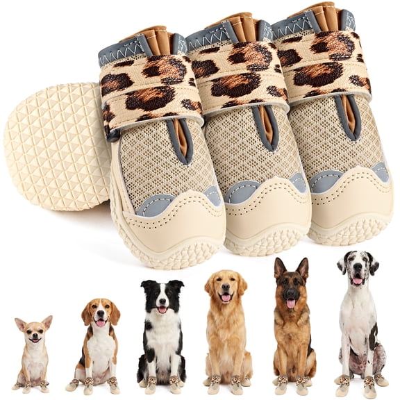 TSYKHAIA Breathable Dog Boots, 4PCS with Reflective Strip, Paw Protector Fits All Sizes