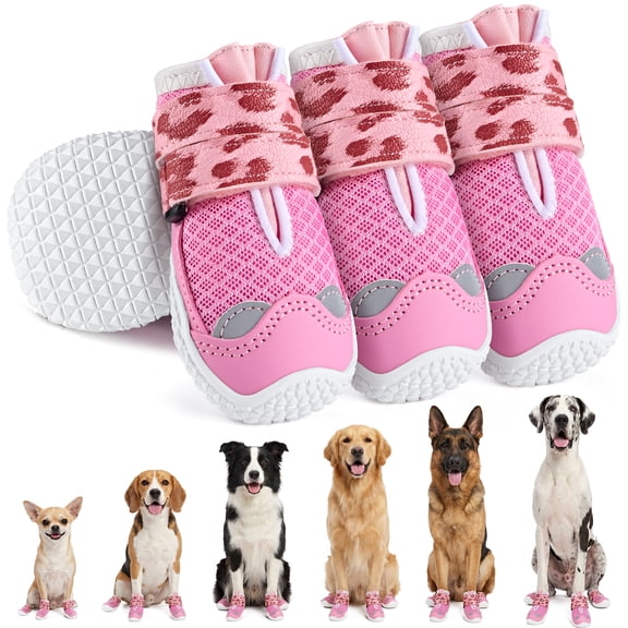 TSYKHAIA Breathable Dog Boots, 4PCS with Reflective Strip, Paw Protector Fits All Sizes