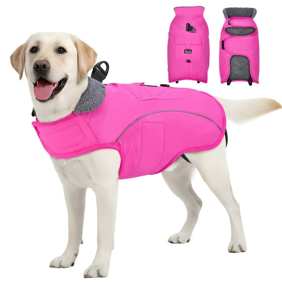 TSYKHAIA Warm Dog Winter Coat - Adjustable Fleece Lined Dog Snow Jacket with Reflective Stripes & Pockets, Water-resistant Cold Weather Vest for Medium Large Dogs