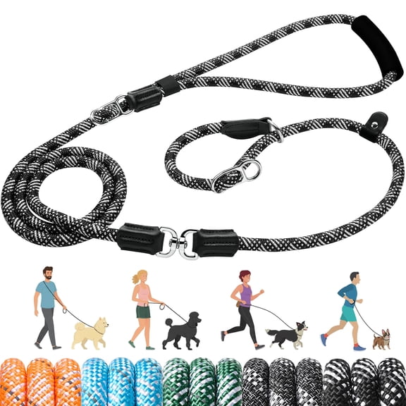 TSYKHAIA Slip Lead Leash, Adjustable 5–7 ft Heavy-Duty Nylon Rope with Padded Handle and Reflective Threads, No-Pull Training Leash for Medium to Large Breeds (20–120 lb)
