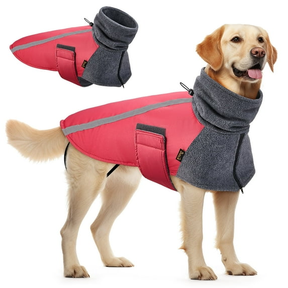 TSYKHAIA Winter Dog Coat - Warm Polar Fleece Lining Doggie Outdoor Jacket with Turtleneck Scarf Reflective Stripe Adjustable Waterproof Windproof Puppy Vest Soft Pet Outfits