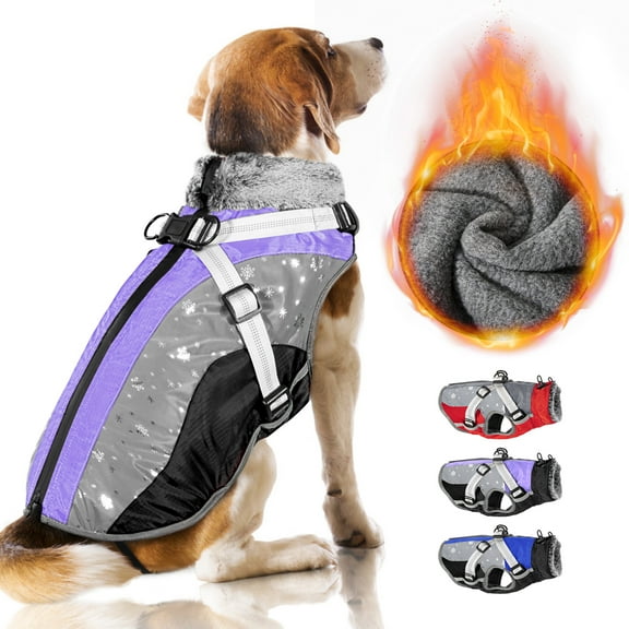 TSYKHAIA Winter Dog Coat - Warm Waterproof Jacket with Fleece Lining, Detachable Harness, Reflective Design