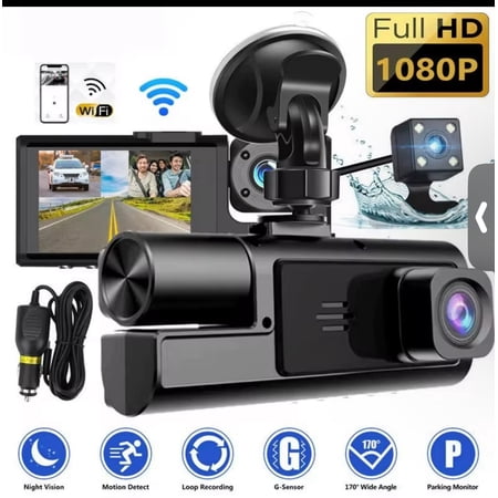 TSYTECH Dash Cam Front and Rear,Triple Camera,1080P Full HD Dashcam for Cars Backup Camera,Included 32 GB Card,Built-in Wi-Fi ,3 ” IPS Screen, Night Vision, 140°Wide Angle,WDR, 24H Parking Mode