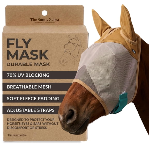 TSZ Horse Fly Mask - UV Block 70% Breathable Soft Fleece Padding Fly Masks for Horses Flymask Durable Fly Control Comfortable Adjustable Straps All-Day for Equines
