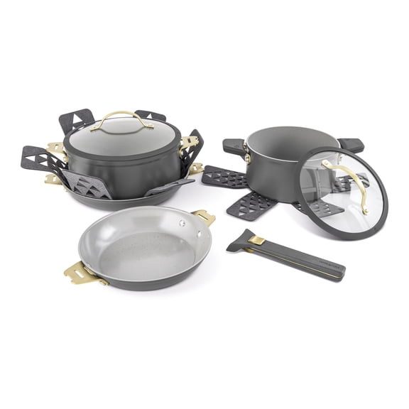 Thyme & Table 11-Piece Ceramic Non-Stick Detachable Cookware Set - Two Tone Gray