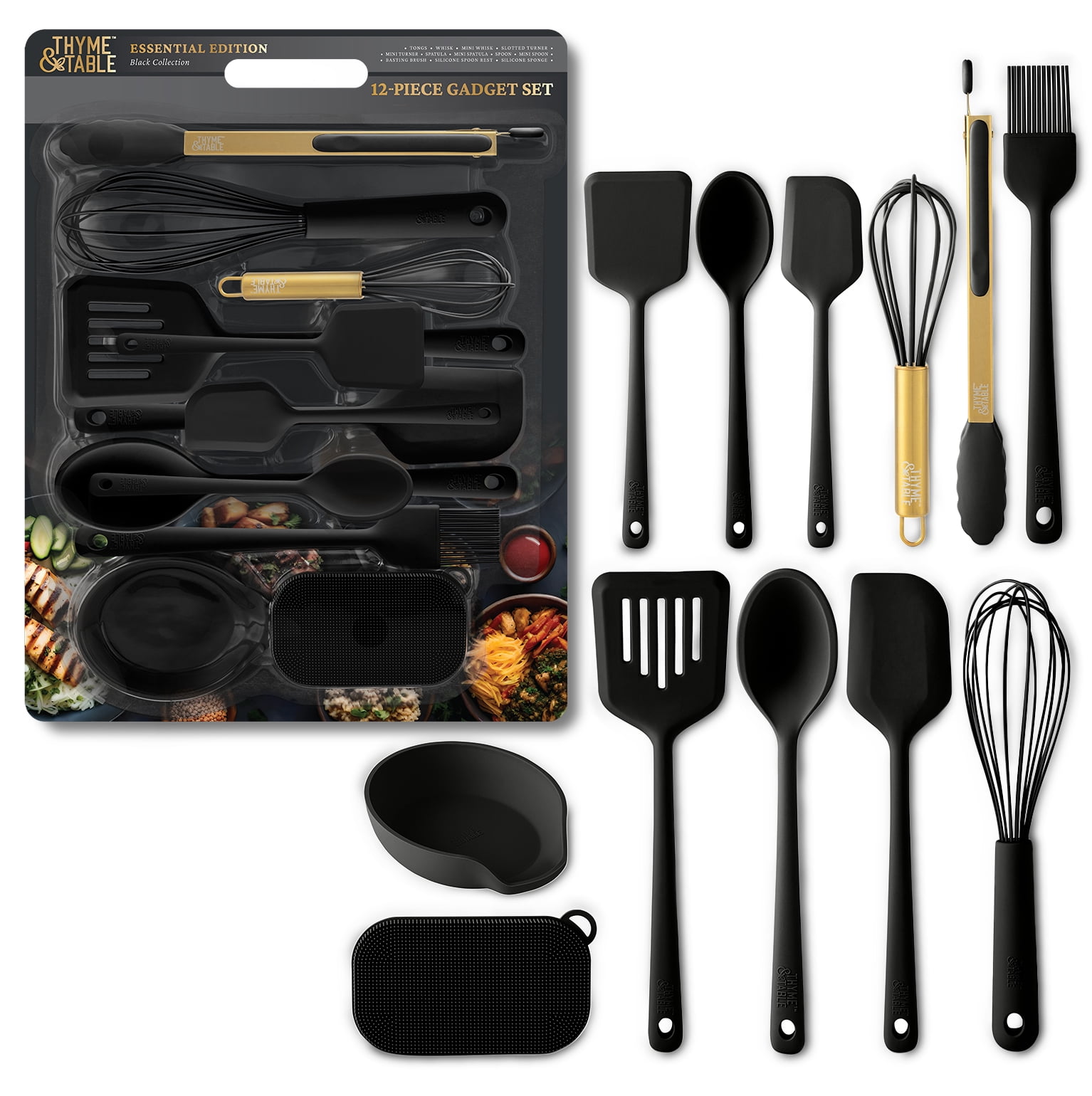 Thyme & Table 12- Piece Silicone Cooking Utensil Set, Black - Walmart.com