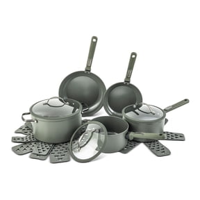 Thyme & Table 12-Piece Ceramic Non-Stick Cookware Set Granite Collection - Moss