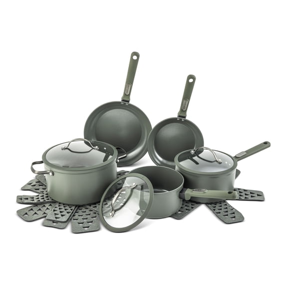 Thyme & Table 12-Piece Ceramic Non-Stick Cookware Set Granite Collection - Moss