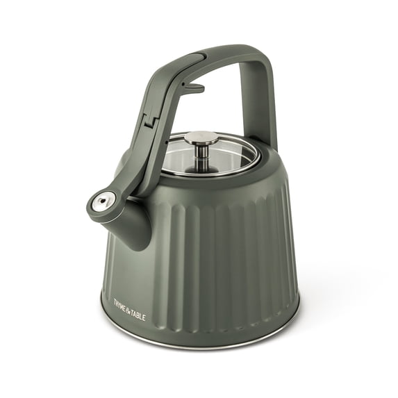 Thyme & Table 2.5L Stainless Steel Ribbed Tea Kettle, Moss
