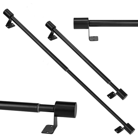 TT - 2 Pack Thin Curtain Rod 12 To 18 Inch, Adjustable Small Curtain Rod, Short Curtains Rods For Side Panels, Skinny Kitchen Window Curtains Rods For French Door Cafe Kitchen Sink Windows, Black