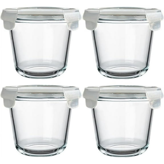 TT - 24 Oz Round Glass Food Storage Container, 3 Cup Round Glass Soup Container with Airtight Lids BPA free, Leakproof Borosilicate Storage bowls, Dishwasher Microwave Freezer Safe (4 Pack)