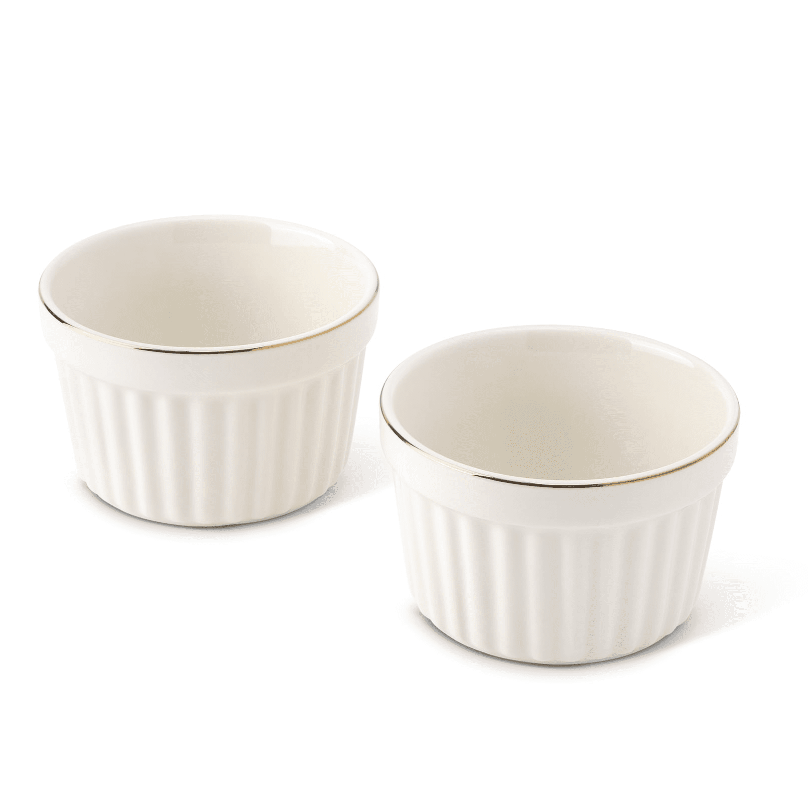 Thyme & Table 2-Piece Ramekin Set, 10 oz, White Ribbed Stoneware