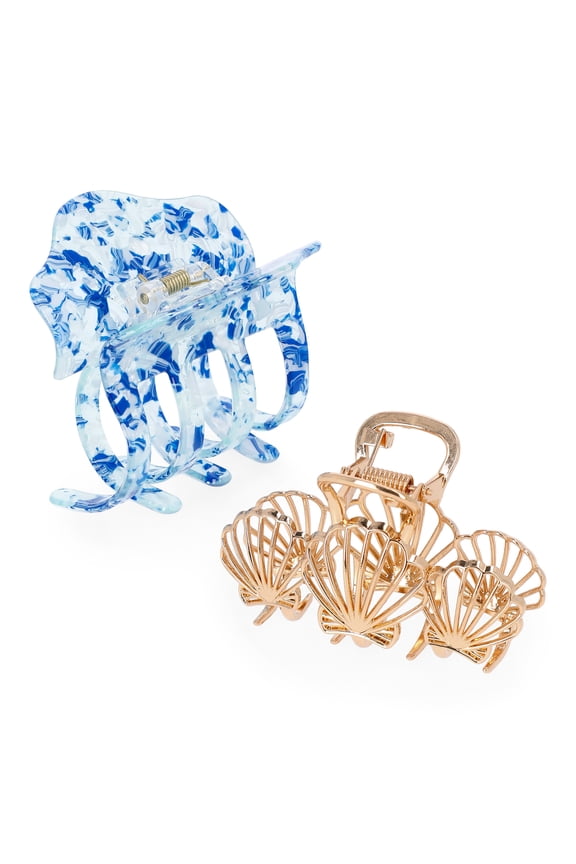 Women's Mixed Metal and Acrylic Claw Clip Set, 2-Piece