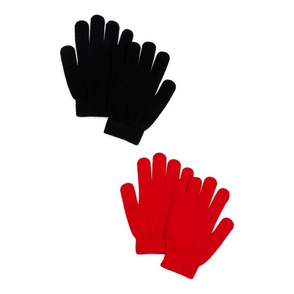 Time and Tru Women's Knit Gloves, 2-Pack, Brilliant Red