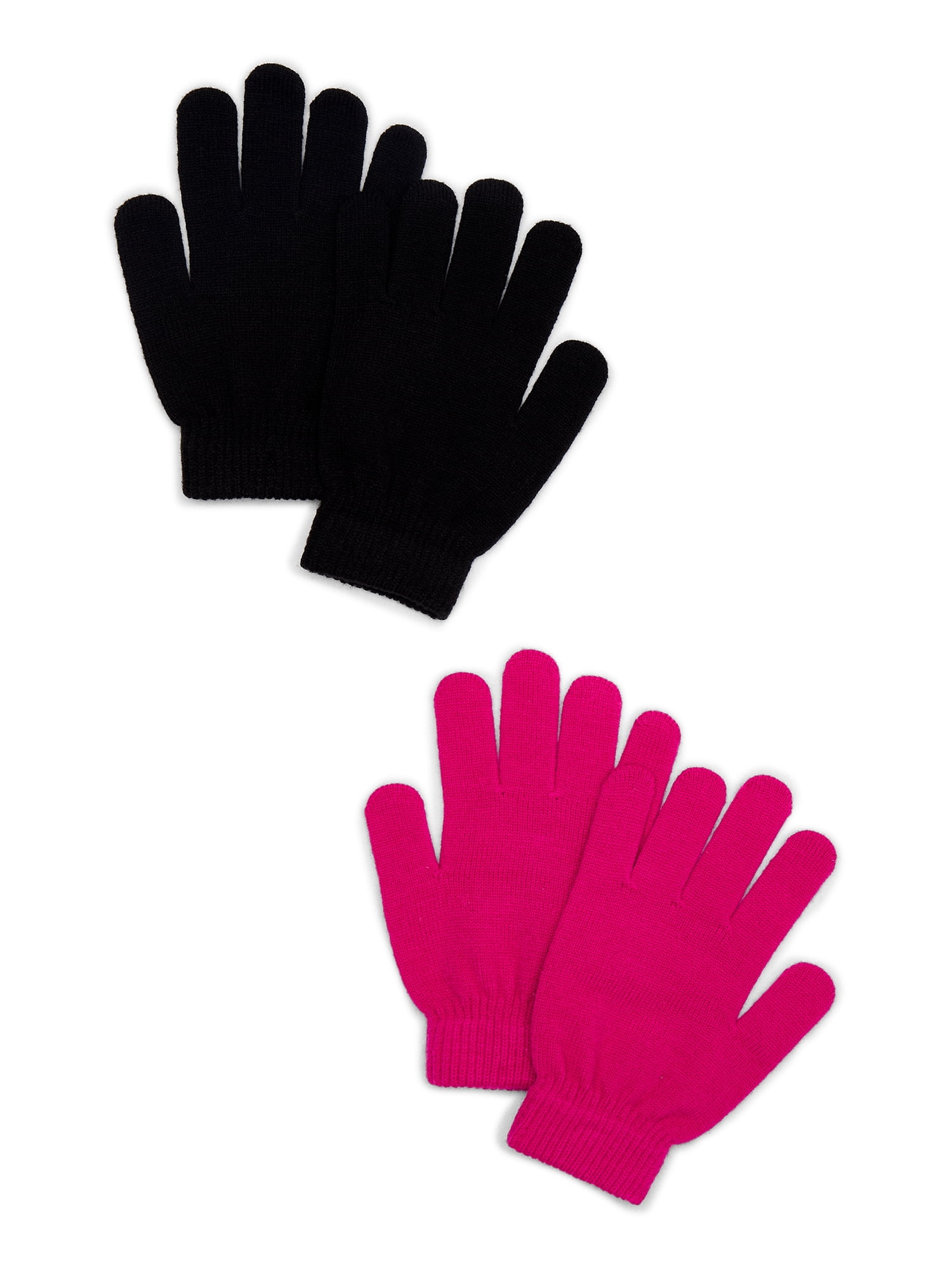 Time and Tru Women's Knit Gloves, 2-Pack, Festive Fuchsia