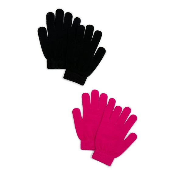 Time and Tru Women's Knit Gloves, 2-Pack, Festive Fuchsia