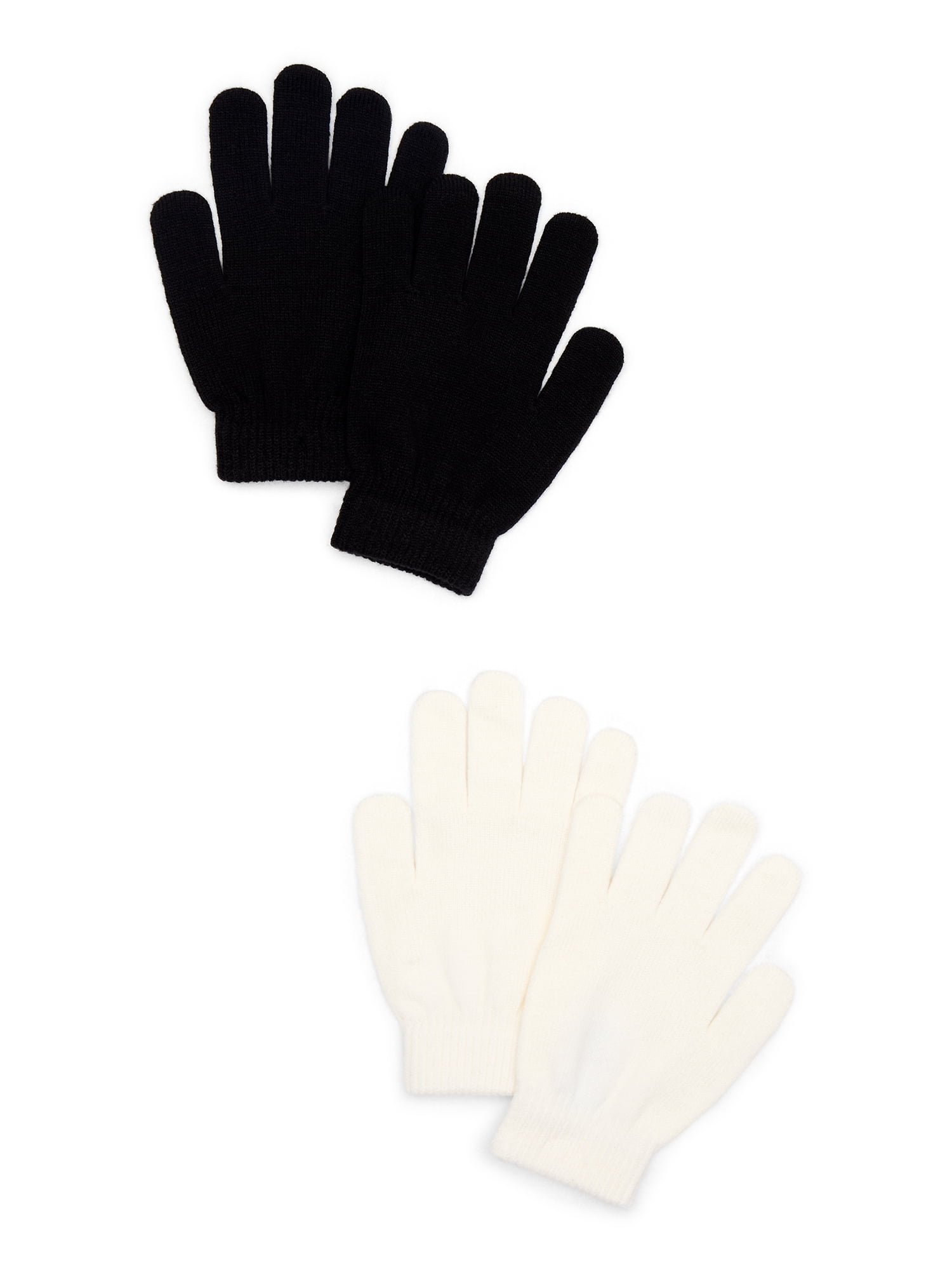 Time and Tru Women's Knit Gloves, 2-Pack, Winter White