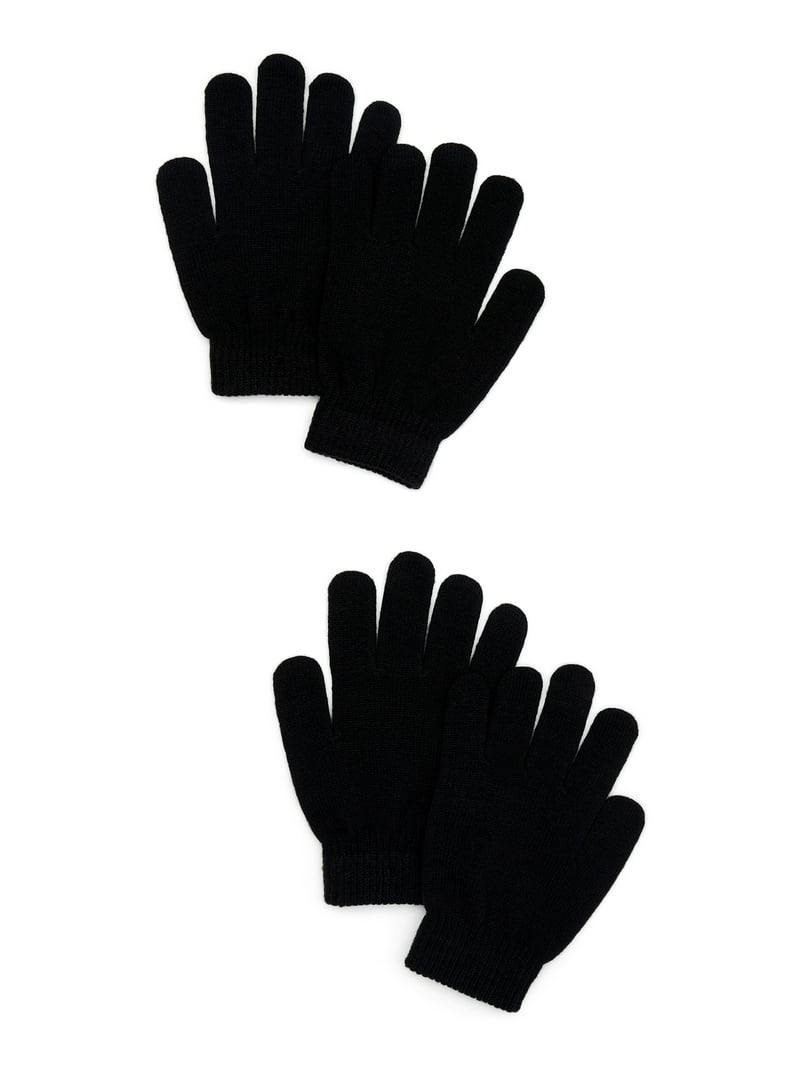 Time and Tru Women's Knit Gloves, 2-Pack, Black Soot