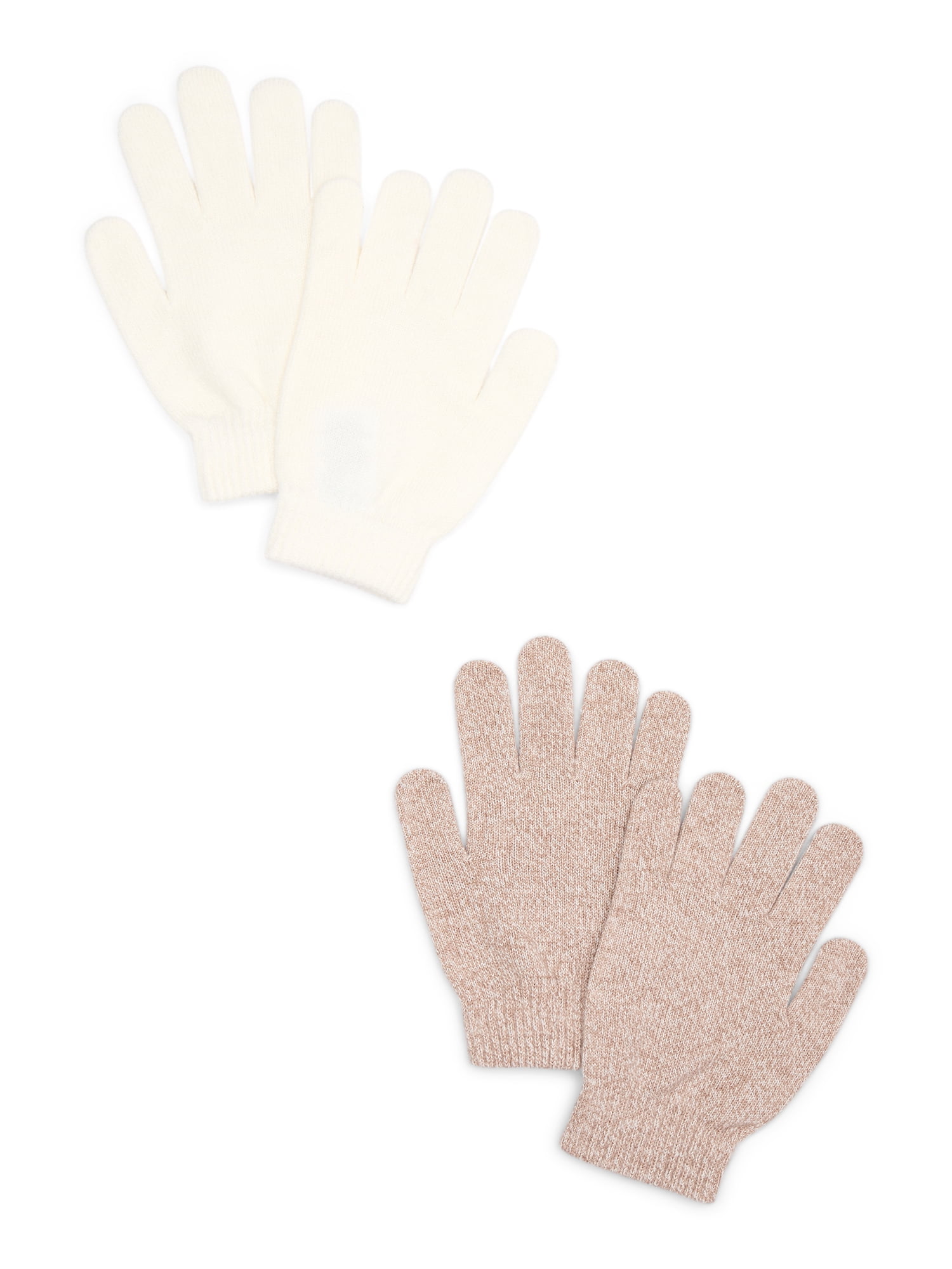 Time and Tru Women's Knit Gloves, 2-Pack, Toasted Heather