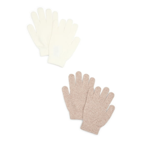 Time and Tru Women's Knit Gloves, 2-Pack, Toasted Heather